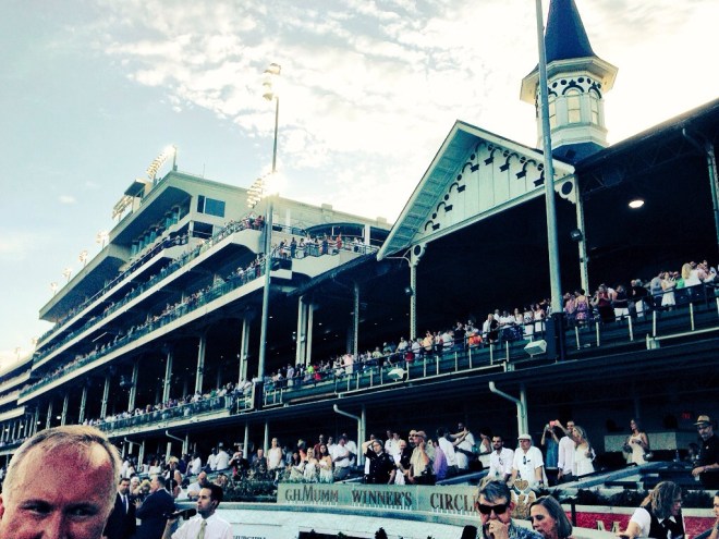 The crowd in the Churchill Downs grandstand erupted upon first sight of American Pharoah (John Cox photo)